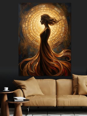 Artmeg Altın Işıklar Içinde Kadın Silüeti Dekoratif Kanvas - Mdf Ahşap Tablo