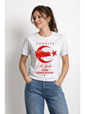 Amorluxe Türkiye Ay Yıldız 2026 Dünya Kupasi Taraftar Forma T-Shirt - Beyaz