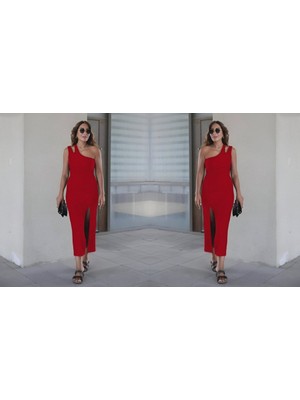 Amorluxe Kadın Kolsuz Tek Omuz Damla Detay Janjan Krep Elbise