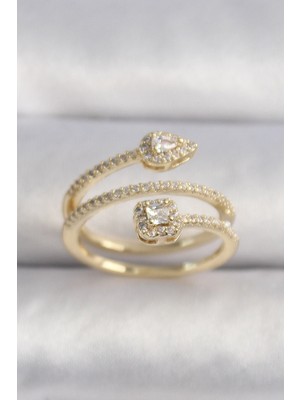 Pileli Store Pirinç Gold Renk Zirkon Taşlı Ok Model Vıp Seri Kadın Yüzük - TJ-BYK3502