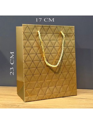MiraLive Gold Geometrik Desenli Orta Boy Karton Hediye Çantası