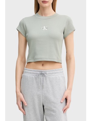 Calvin Klein Fitilli Pamuklu Slim Fit Bisiklet Yaka Crop T Shirt LV047AB802PEZ Bayan T Shirt LV047AB802 Pez