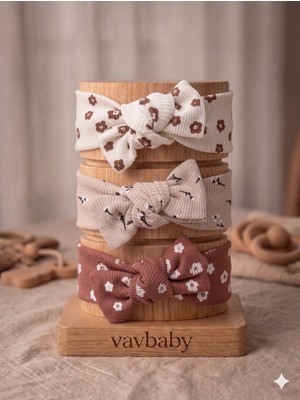 Vavbaby Kız Bebek 3’lü Ribana Fiyonklu Bandana Seti - Kahverengi