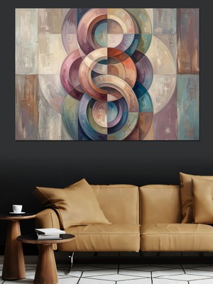 Artmeg Geometrik Daireler Soyut Sanat Çalışması Dekoratif Kanvas - Mdf Ahşap Tablo