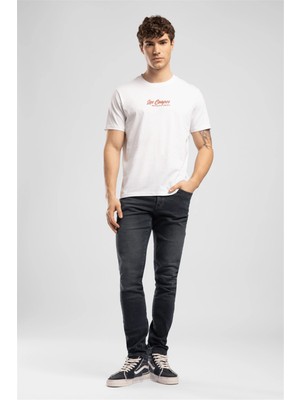 Lee Cooper Greco Erkek Regular Fit %100 Pamuk Baskılı Bisiklet Yaka T-Shirt Beyaz