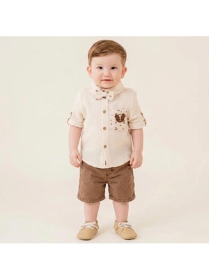 Butik Erkek Bebek Çıkarılabilir Papyon Aksesuarlı Şortlu Takım Pamuklu Kumaş