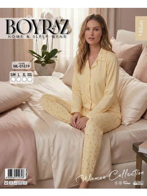 Ang Butik Boyraz ML-01519 Kadın Uzun Kol Boydan Düğmeli Pijama Takımı