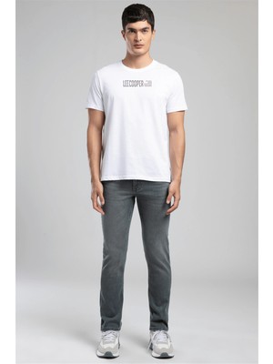 Lee Cooper ORI Erkek Regular Fit %100 Pamuk Baskılı T-Shirt Beyaz