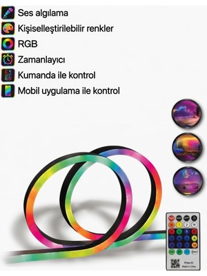 Özer Light Rgb Akıllı Pıxel Neon LED Kumandalı Sese Duyarlı Animasyonlu USB ve App Uyumlu 5 Metre
