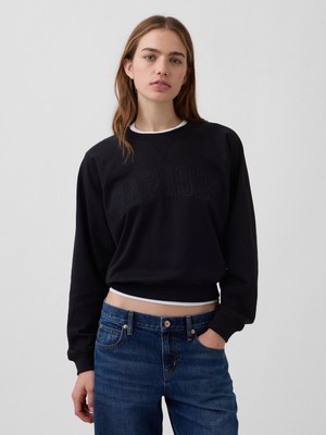 Gap Kadın Siyah Fransız Havlu Kumaş Raglan Logo Sweatshirt