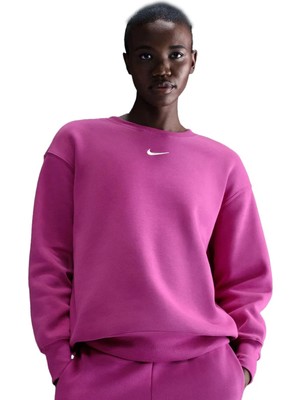 Nike Sportswear Essential Collection Fleece Oversized Crew Kadın Sweatshirt Mor