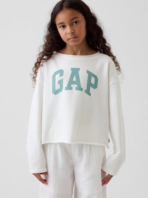 Gap Kız Çocuk Beyaz Fransız Havlu Kumaş Wide-Neck Logo Sweatshirt