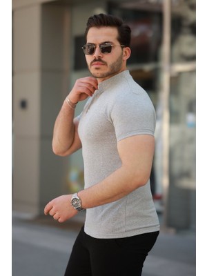Amorluxe Erkek Hakim Yaka Dokuma Pamuklu Kumaş Kısa Kollu T-Shirt