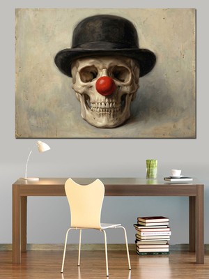 Artmeg Kırmızı Burunlu Palyaço Kurukafa Sanatı Dekoratif Kanvas - Mdf Ahşap Tablo