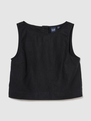 Gap Kadın Siyah Linen Karışımı Crop Shell Kolsuz Bluz