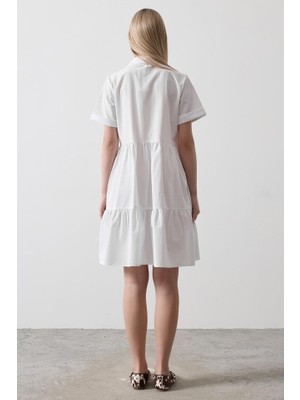 Amorluxe Kısa Kol Düğmeli Elbise - Beyaz
