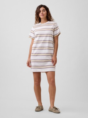 Gap Kadın Beyaz Relaxed Stripe Mini T-Shirt Elbise