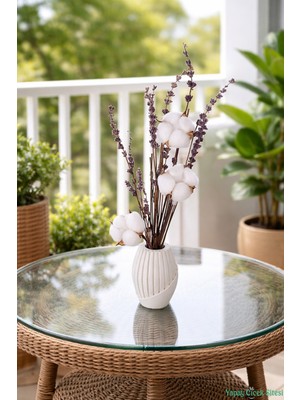 Yapay Çiçek Sitesi Beton Vazoda Doğal Lavanta & Pamuk Zarafeti