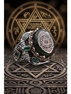 Prestige Hz. Süleyman Mührü 925 Ayar Gümüş Yüzük Sıkma Kehribar Taşlı 902631