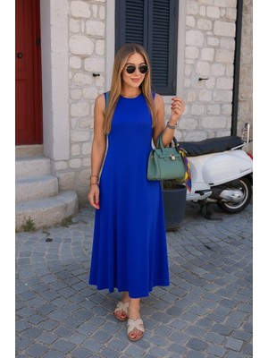 Amorluxe Kadın Sıfır Kollu Bisiklet Yaka Viskon Elbise