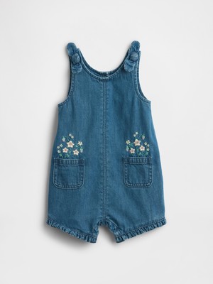 Gap Bebek Mavi Çiçekli Işlemeli Denim Tulum