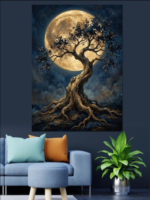 Tablomega Ay Işığında Heybetli Hayat Ağacı Dekoratif Kanvas - Mdf Ahşap Tablo
