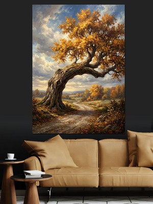 Artmeg Gün Batımında Büyük Sonbahar Ağacı Dekoratif Kanvas - Mdf Ahşap Tablo