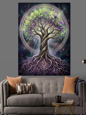 Artmeg Mor Işıklı Büyük Hayat Ağacı Dekoratif Kanvas - Mdf Ahşap Tablo
