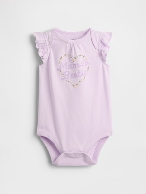 Gap Bebek Lila Organik Pamuk Grafik Baskılı Bodysuit