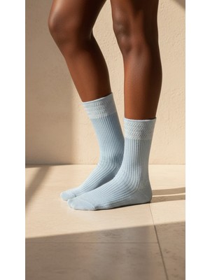 Bony Socks Kadın Örgü Desenli Soket Çorap Mavi