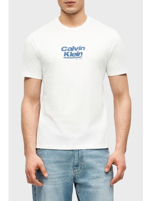Calvin Klein Logolu % 100 Pamuk Bisiklet Yaka T Shirt LV14RF803GYAF Erkek T Shirt LV14RF803G Yaf