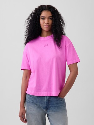 Gap Kadın Pembe Organik Pamuk Vintagesoft Athletic Logo Tunik T-Shirt