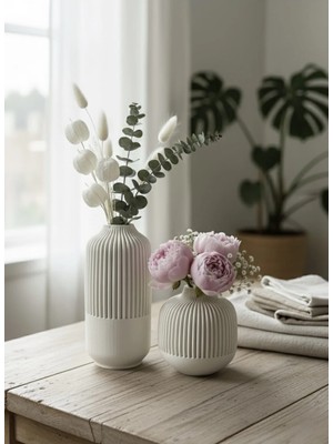 Varkal 2'li Vazo Oluklu Dekoratif Pinterest Vazo Seti