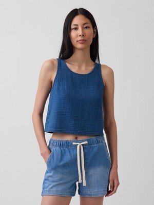Gap Kadın Mavi Pamuk Gauze Denim Shell Askılı Üst