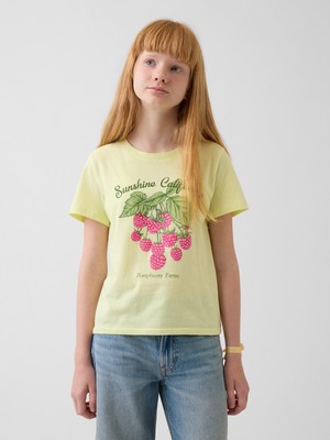 Gap Kız Çocuk Sarı Relaxed Grafik Baskılı T-Shirt