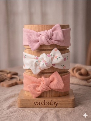 Vavbaby Kız Bebek 3’lü Ribana Fiyonklu Bandana Seti - Somon