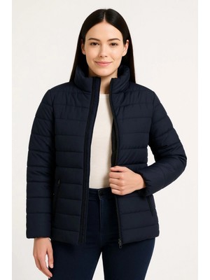 Pileli Store Bomber Mont Ceket – Su Itici Kumaş, Kapitone Astarlı, Fermuarlı, Kışlık - Lacivert -