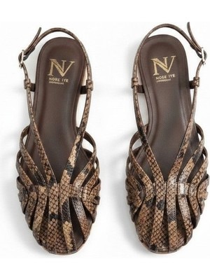 Ne&Ve Shoes Kahve Yılan Biye Kadın Günlük Sandalet