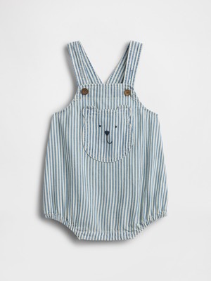Gap Bebek Açık Mavi Denim Çizgili Ayı Cepli Balon Tulum