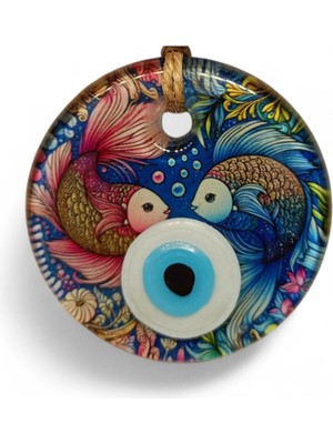 Hediyegeldi Ikili Balık Nazar Boncuğu Füzyon Cam 7 Çap 8 mm