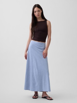 Gap Kadın Açık Mavi Keten Karışımı Maxi Slip Etek