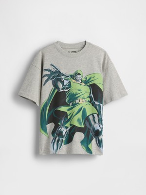 Gap Erkek Çocuk Gri Marvel Relaxed Grafik Baskılı T-Shirt