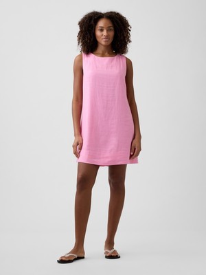 Gap Kadın Pembe Keten Karışımı Apron Mini Elbise