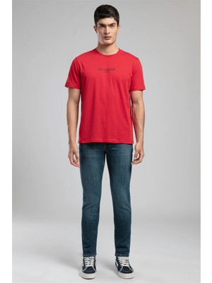 Lee Cooper OSWALD Erkek Regular Fit %100 Pamuk Baskılı Bisiklet Yaka T-Shirt Kırmızı