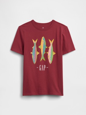 Gap Erkek Çocuk Koyu Kırmızı Grafik Baskılı T-Shirt