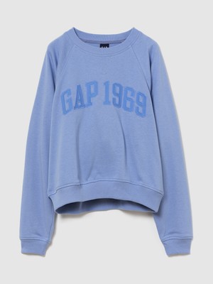 Gap Kadın Açık Mavi Fransız Havlu Kumaş Raglan Logo Sweatshirt
