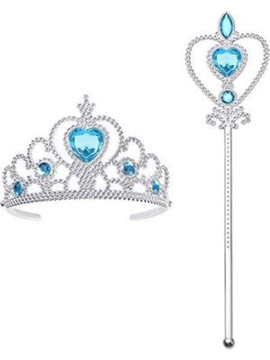 İlanib Ticaret Karlar Ülkesi Elsa Mavi Kalpli Taç ve Mavi Asa Seti Çocuk Boy (5567)
