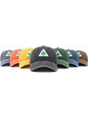 Perlotus Dört Yapraklı Yonca Nakışlı Vintage Şapka Yıkamalı Eskitilmiş Pamuklu Unisex Ayarlanabilir Şans Şapkası 7 Farklı Renk