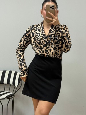 Amorluxe Kadın Uzun Kollu Kruvaze Yakalı Üst Dalgıç Alt Ithal Krep Mini Elbise