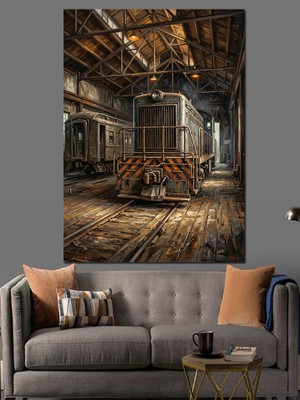 Tablomega Eski Tren Garı Iç Mekan Tablosu Dekoratif Kanvas - Mdf Ahşap Tablo